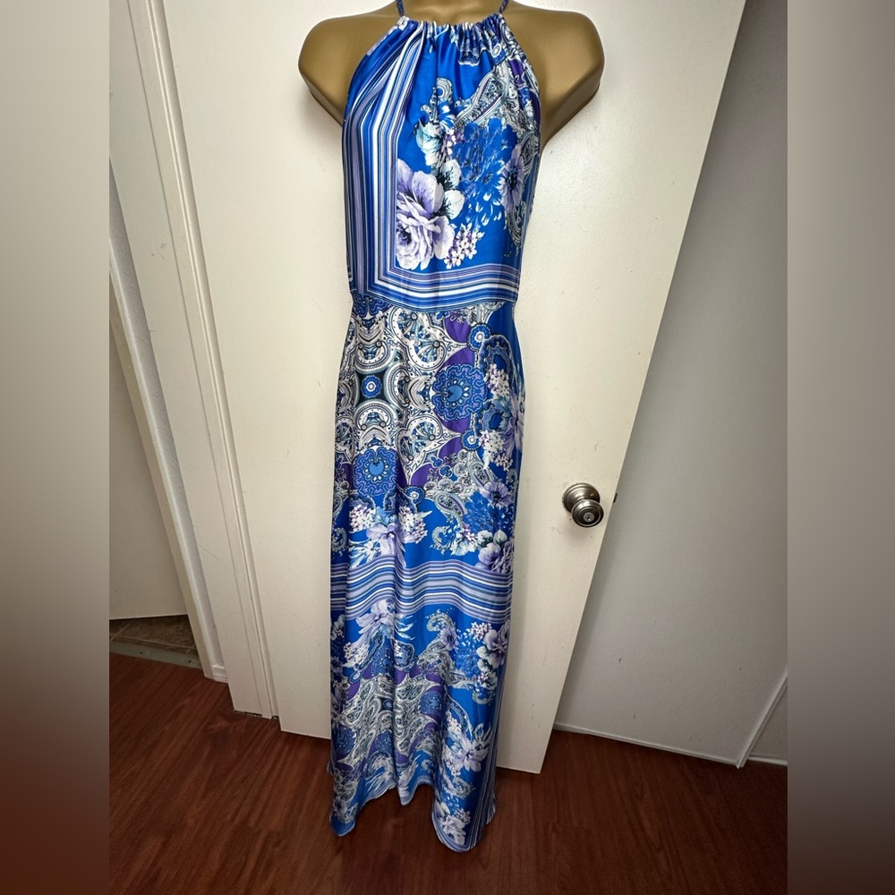 Lulu's Blue Paisley Floral Halter Maxi Dress - Picture 4 of 14